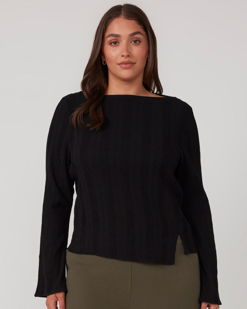 Front of a model wearing a size 22W Picnic Top in Black by Estelle. | dia_product_style_image_id:344576